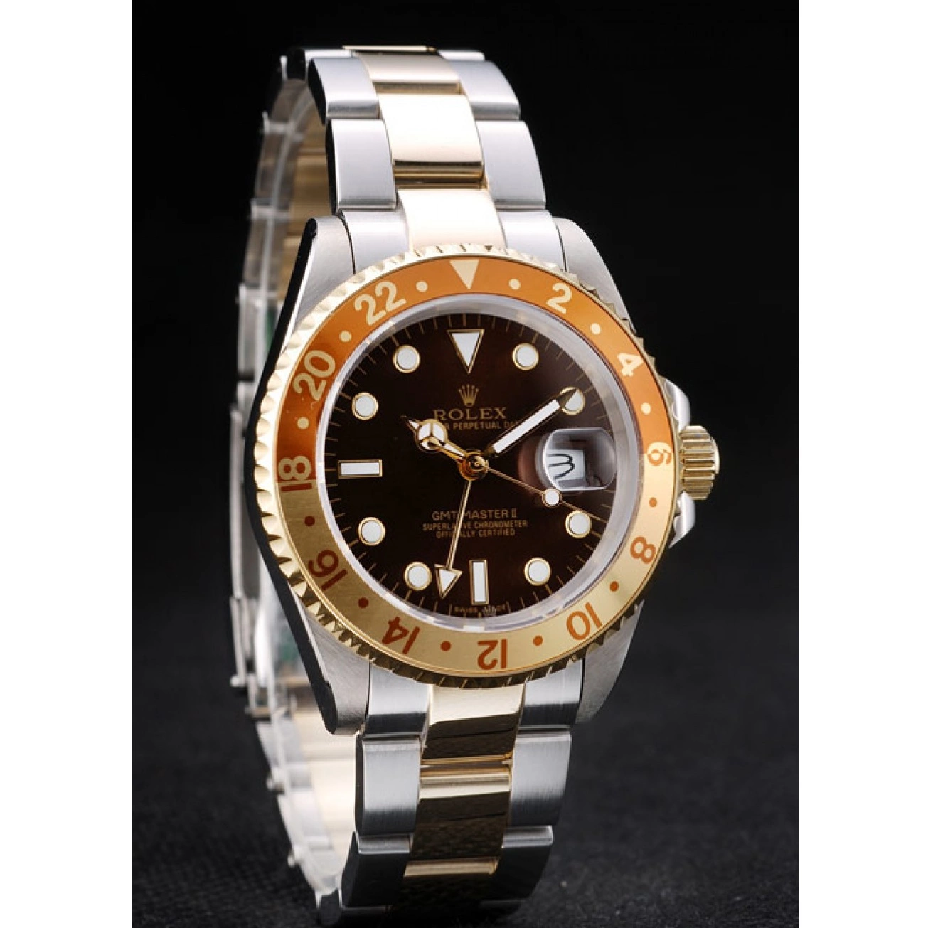 Aaa replica watch Gold Rolex Bezel Brown Watch Dial Colored Master Ceramic II GMT 0702